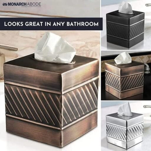 Handcrafted Wave Embossed Metal Square Tissue Box Cover